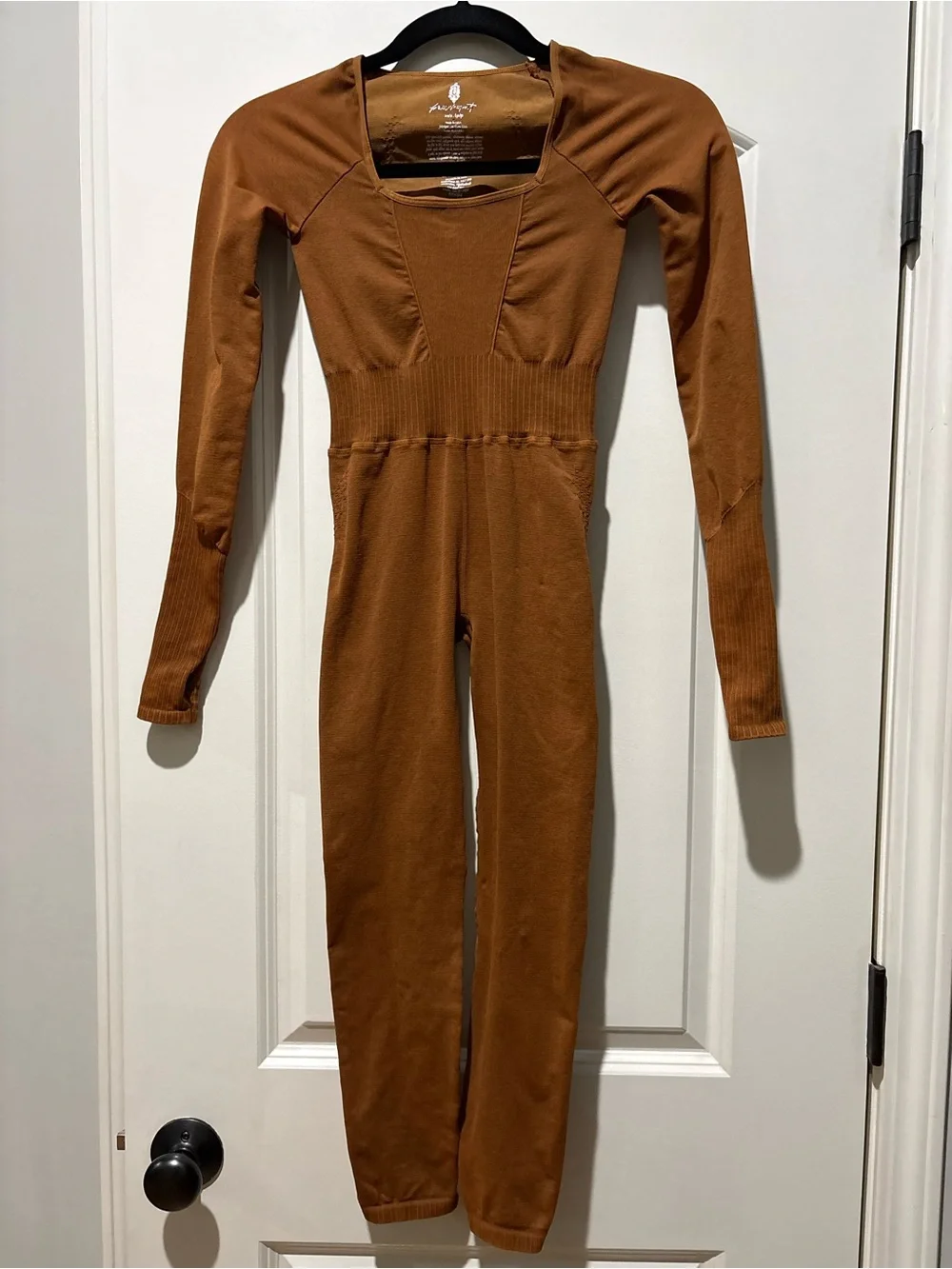 Free People Movement Brown Long Sleeve Open Back Jumpsuit XS/S NWOT